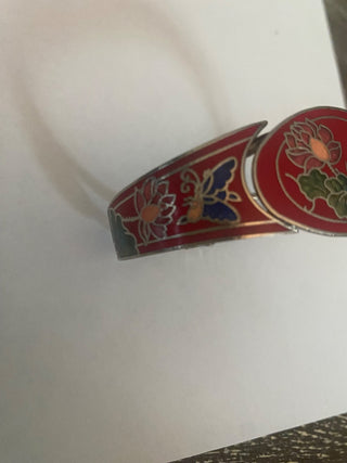 Vtg Bangle Bracelet-Floral Cloisonne-Hinged-ty