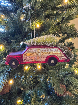 Vintage-Inspired Red Woody Station Wagon Ornament