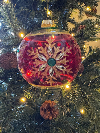 Round Ornate Glass Ornament with Snowflakes