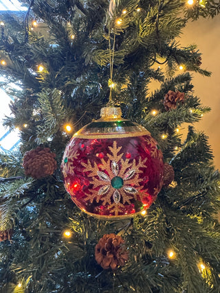 Round Ornate Glass Ornament with Snowflakes
