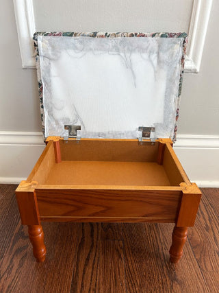 Floral Tapestry Footstool w/ Turned Wood Legs 12Wx15Dx10H