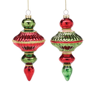 7” Red and Green Finial Hand Painted Glass Ornament