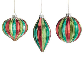 3.5” Olive Shaped Red & Green Glass Ornament