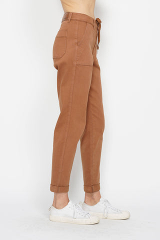Judy Blue Burnt Orange High-Waisted Garment-Dyed Cuffed Joggers 5(27)