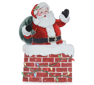 32" Wooden Waving Santa Claus from Chimney Top Porch Sitter