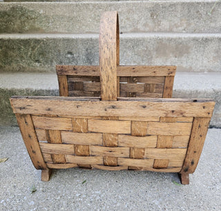 Vintage Woven Wood Fireside Basket or Magazine Holder