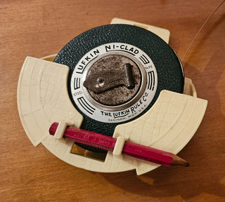 Vintage Lufkin Ni-Clad Steel Measuring Tape with Holder & Pencil