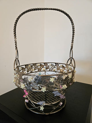Vintage Wire Basket with Butterflies & Flowers