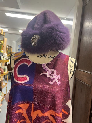 Purple Plush Hat with Silver Pin - By Michele C. - New