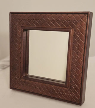 Thomasville Small Square Wooden Mirror with Geometric Design