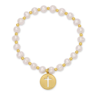 Freshwater Pearl Bracelet with Gold Plated Cross
