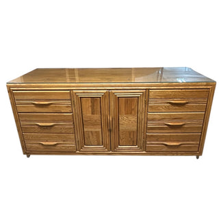Solid Oak 9 Drawer Dresser with Glass Top 68Wx19Dx31H
