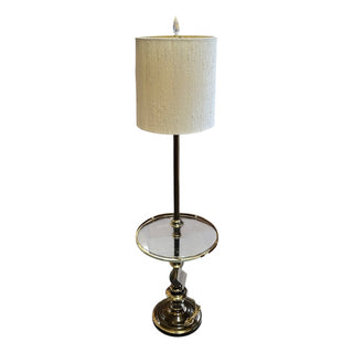Traditional Brass and Glass Floor Lamp Table