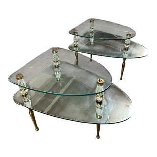 Hollywood Regency 2-Tiered Glass Mirrored Side Table 22Wx30Dx23H