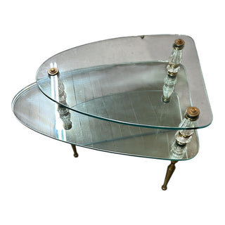 Hollywood Regency 2-Tiered Glass Mirrored Side Table 22Wx30Dx23H