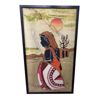 African Warrior Batik, Signed Shiloh-E, Black Frame