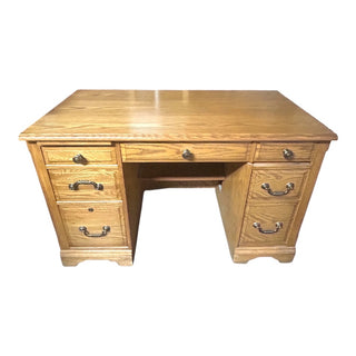 Oak 3 Drawer Desk with Modem Cabinet 48Wx23Dx31H