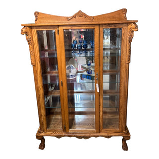 Custom Oak China Cabinet with Beveled Glass Panels 46Wx17Dx68H