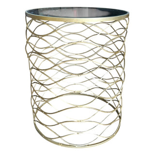 Mirror Top Gold Wavy Design Side Table, 16Wx16Dx20H