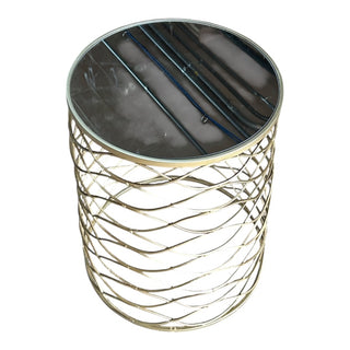 Mirror Top Gold Wavy Design Side Table, 16Wx16Dx20H