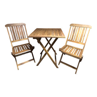 Folding Teak Table and Two Teak Chairs