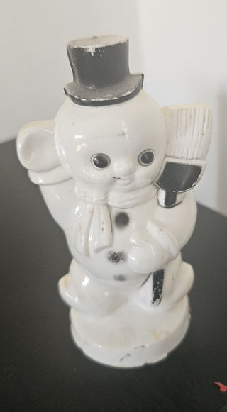 Vintage Hard Plastic Snowman with Broom Figurine
