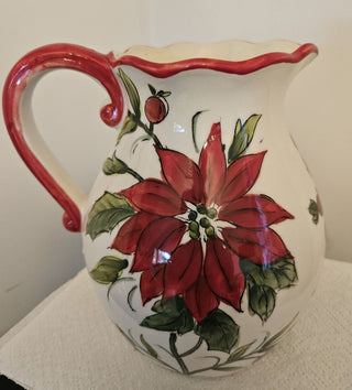 Vintage Christmas Ceramic Poinsettia Pitcher