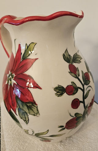 Vintage Christmas Ceramic Poinsettia Pitcher