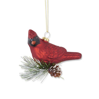 3.5" Red Glittered Blown Glass Cardinal Ornament