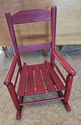Vintage Child's Red Wooden Ladder Back Rocking Chair