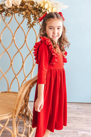 Red Velvet Ruffle Twirl Dress - 4T
