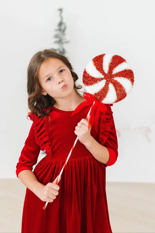 Red Velvet Ruffle Twirl Dress - 3T