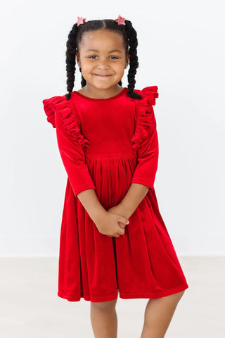 Red Velvet Ruffle Twirl Dress - 4T