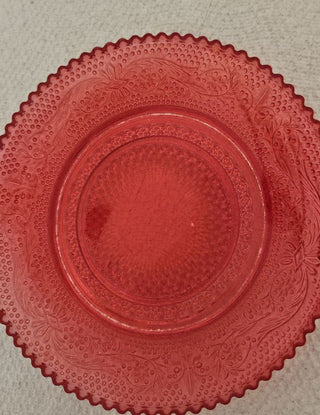 Ruby Red Embossed Glass Candy DIsh