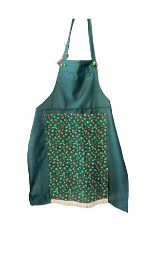 Vintage Christmas Mitten and Gloves Graphic Fabric and green Apron, Large