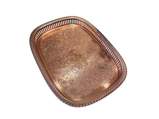 Ornate floral and filigree etched lace edge Copper Drink Service Tray by Coppercraft Guild (As-Is)