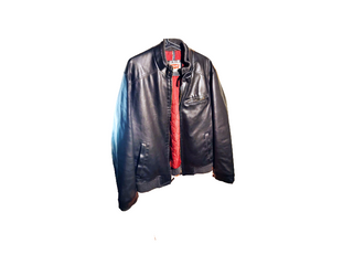 Levi Black Faux Leather Varsity Bomber Jacket