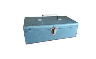 Midcentury Blue Silver Strongbox Film - Tool box - storage Metal Case