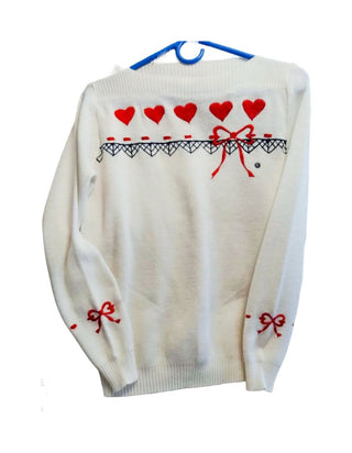 1970s Heart and Bow Embroidered Sweater - Shirley Designs by Cyn Les