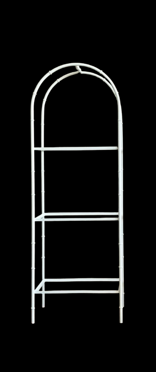 Hollywood Regency Faux Bamboo Wrought Iron Arched Etagere with 3 glass shelves