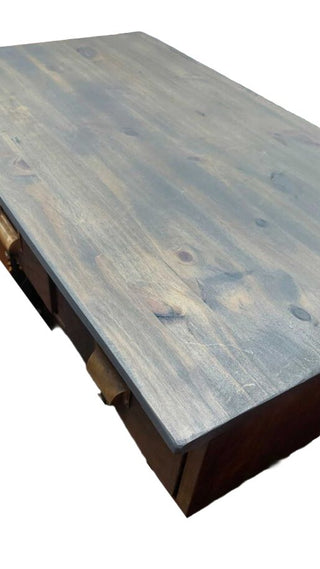 1940s Large Metal Drawer Catalog Cabinet - Faux Wood design with wood table top