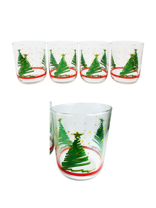 Set of 4 - Christmas Glasses Holiday Trees Rocks Lowball by Libbey