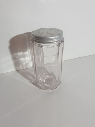 1920’s paneled glass spice jar w/tin lid