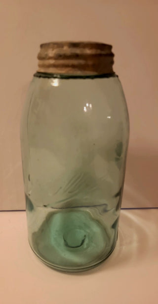 1900-1910 aqua 1/2 gallon Ball mason jar w/zinc lid