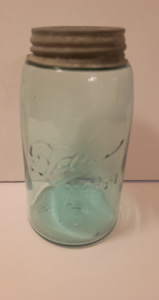 1900-1910 logo 4/mold #5 aqua mason jar/zinc lid