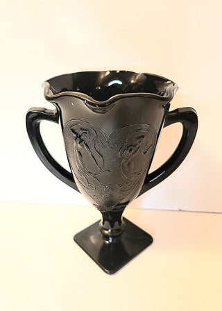 L.E. Smith embossed black amethyst loving cup vase