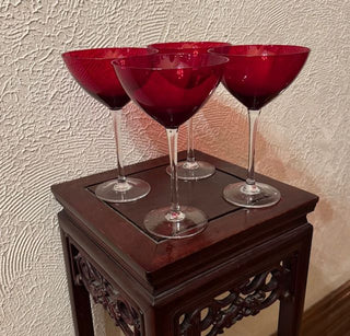 Vintage Ruby Red Crystal Glasses SET OF 4