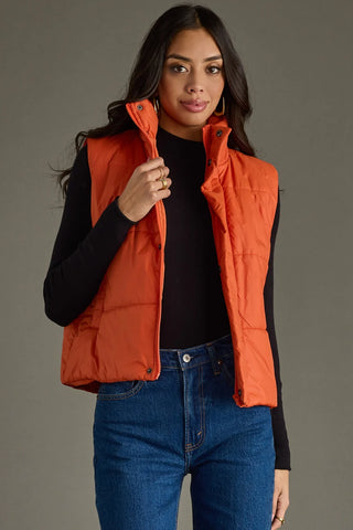 Rust Stylish Zip Up Puffer Vest – Women’s Quilted Layering Vest - Small