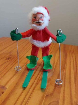 1960s Mr. Santa With Skis And Poles By Annalee plush flexible figurines