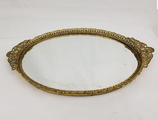 Antique Gold Vanity Mirror Tray Gilt Gilded Ormulu 835 Florentine Italy Leaf Leaves Regency Fancy Ornate Victorian Gothic Art Nouveau